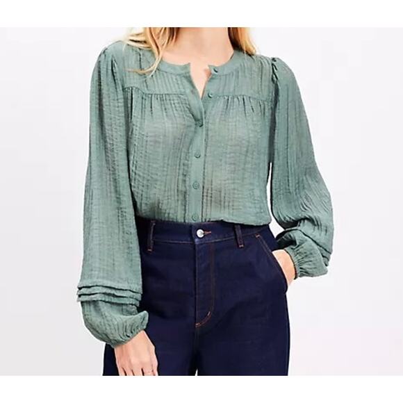 Loft Women´s Pleated Sleeve Rustic Bohemian Romance Blouse Size L - Picture 1 of 10